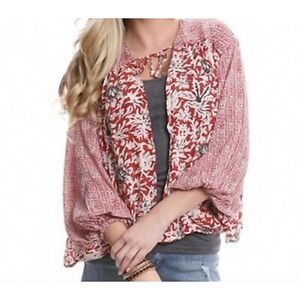 Free People Sheila's Floral Kimono Lace Tie Open Blouse Women's‎ Size Small